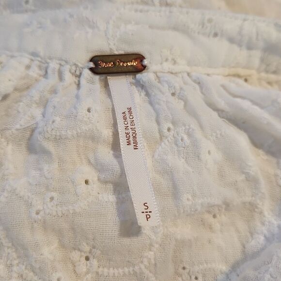 Free people small top embroidered floral peasant blouse white button down lace - Picture 8 of 11